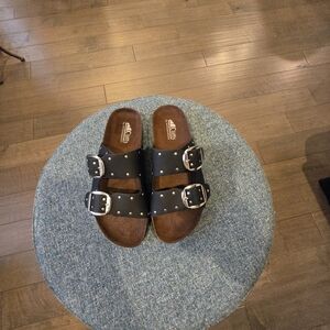 Cliffs by White Mountain, Black Double Buckle Studded Slide Sandals